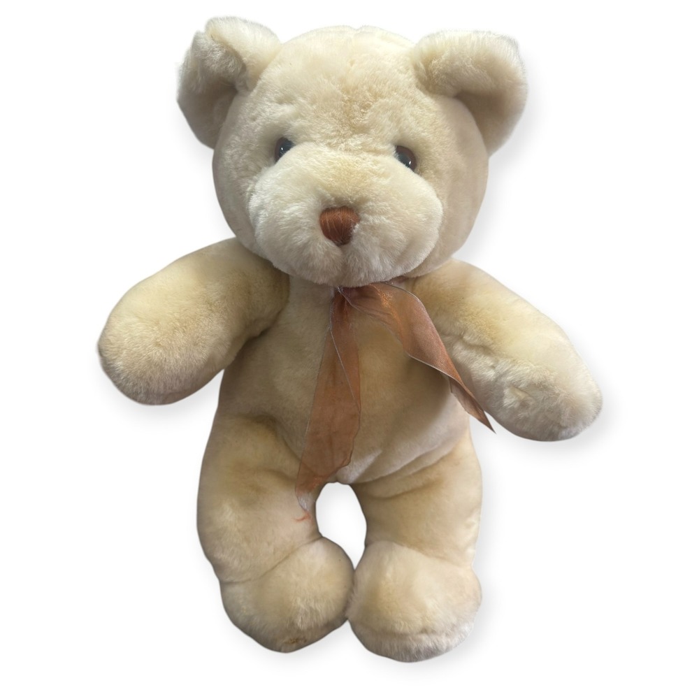 VTG Toys R Us Animal Alley Cream Teddy Bear Plush Ribbon Stuffed Animal EST 2000